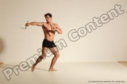 Underwear Fighting Man White Muscular Short Brown Dynamic poses Academic